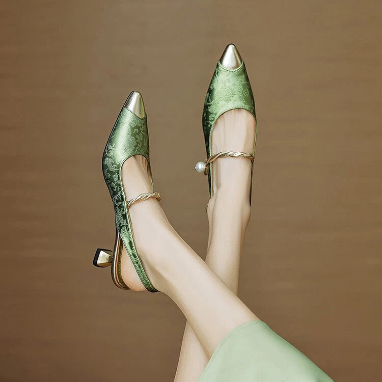Women's Pointed Toe Slingback Mary Jane Shoes with Slip Resistant Sole and Cushioned Insole