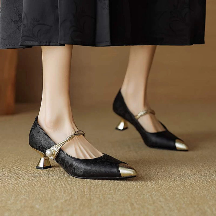 Women's Pointed Toe Slingback Mary Jane Shoes with Slip Resistant Sole and Cushioned Insole