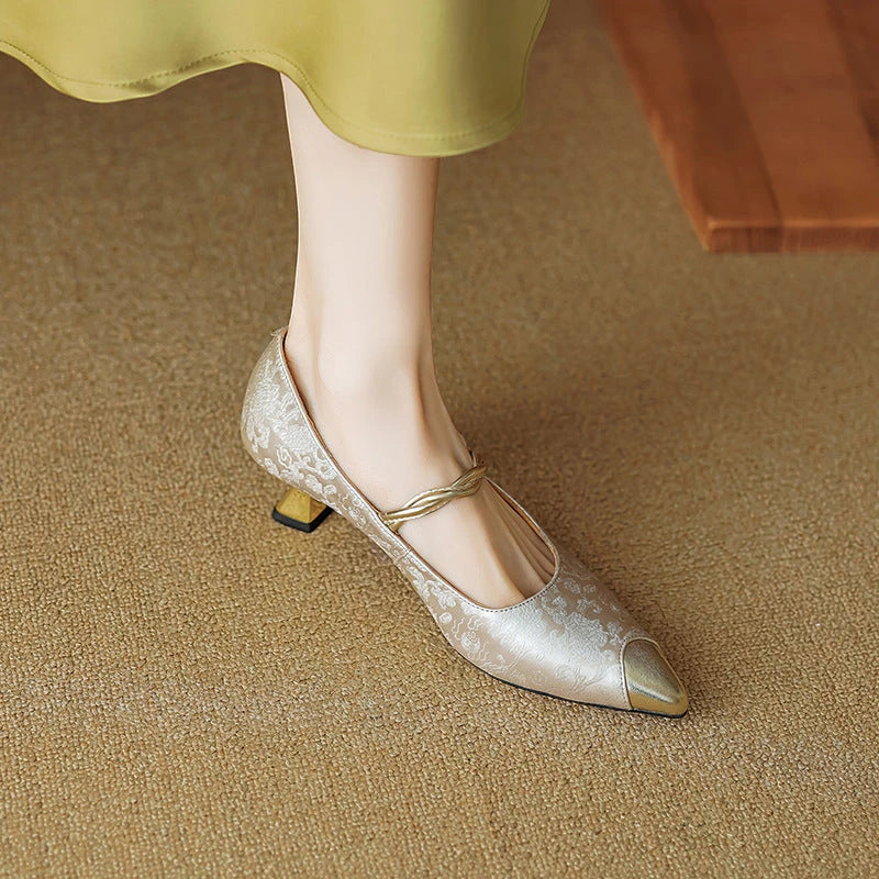 Women's Pointed Toe Slingback Mary Jane Shoes with Slip Resistant Sole and Cushioned Insole
