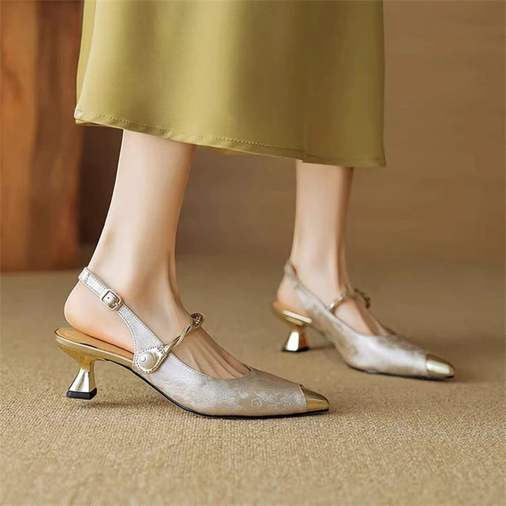Women's Pointed Toe Slingback Mary Jane Shoes with Slip Resistant Sole and Cushioned Insole