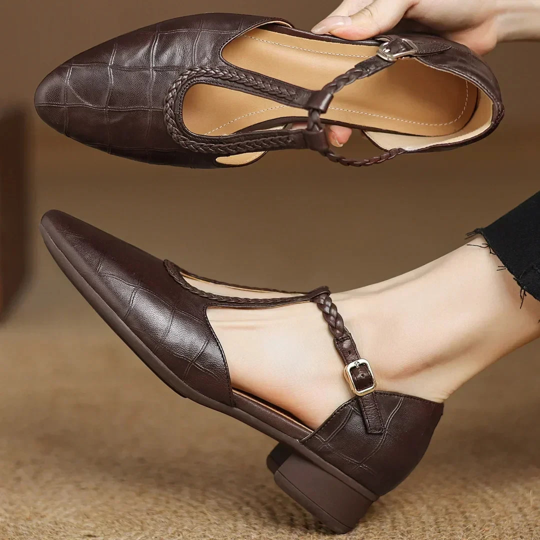 Women's Pointed Toe Strappy Mary Jane Shoes with Slip Resistant Sole and Cushioned Insole