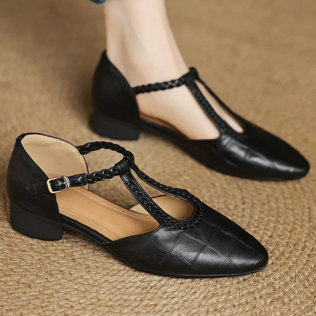 Women's Pointed Toe Strappy Mary Jane Shoes with Slip Resistant Sole and Cushioned Insole