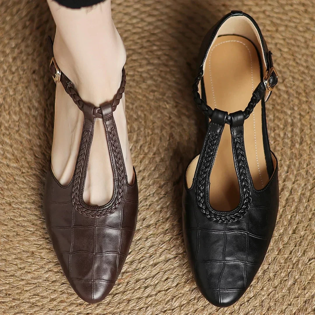 Women's Pointed Toe Strappy Mary Jane Shoes with Slip Resistant Sole and Cushioned Insole