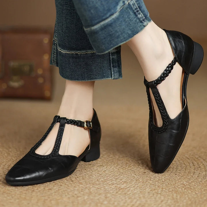 Women's Pointed Toe Strappy Mary Jane Shoes with Slip Resistant Sole and Cushioned Insole