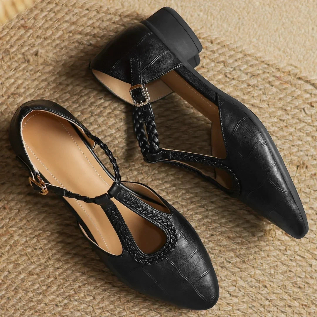Women's Pointed Toe Strappy Mary Jane Shoes with Slip Resistant Sole and Cushioned Insole