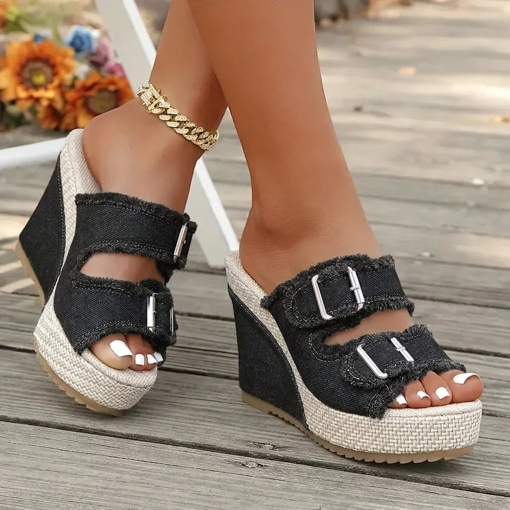 Women's Strappy Slip On Sandals with Non Slip Sole and Cushioned Insole