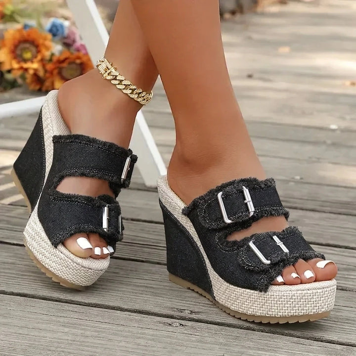 Women's Strappy Slip On Sandals with Non Slip Sole and Cushioned Insole