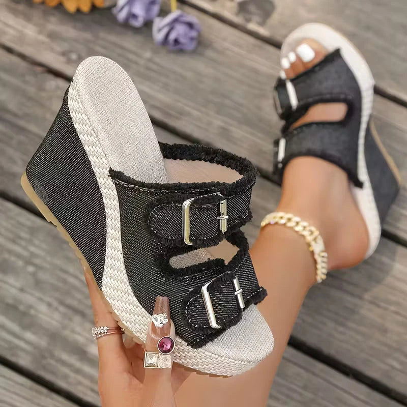 Women's Strappy Slip On Sandals with Non Slip Sole and Cushioned Insole