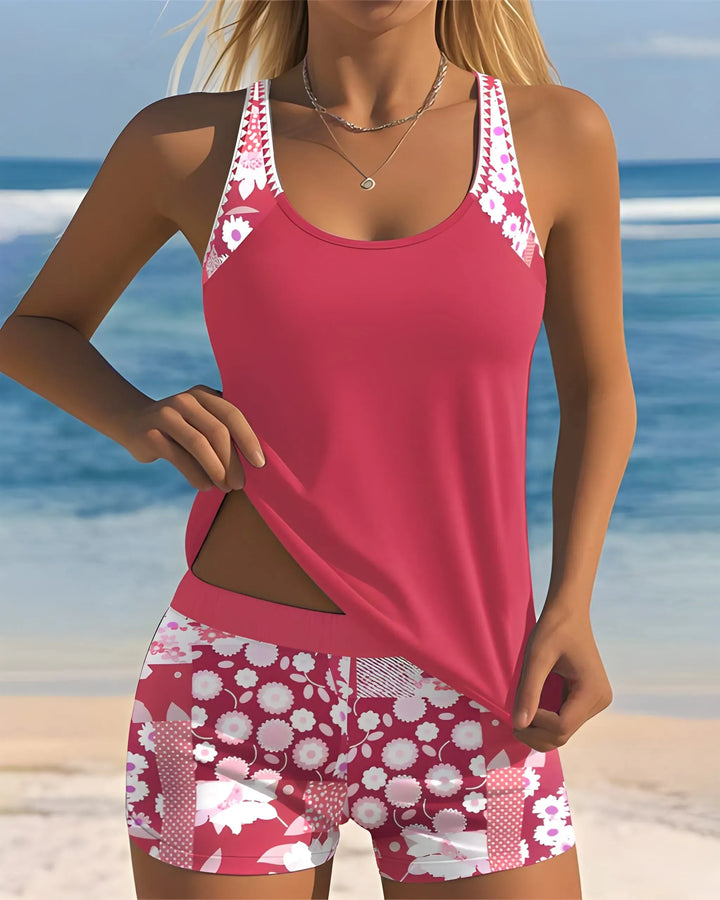 Women's Floral Swimsuit with Racerback and Swim Shorts