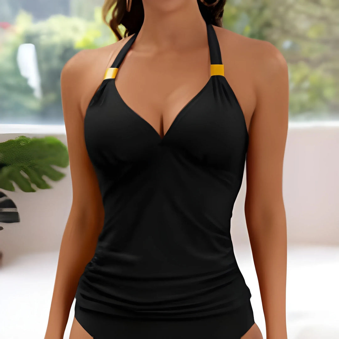 Women's One-Piece Swimsuit with Halter Neck and Ruched Detail