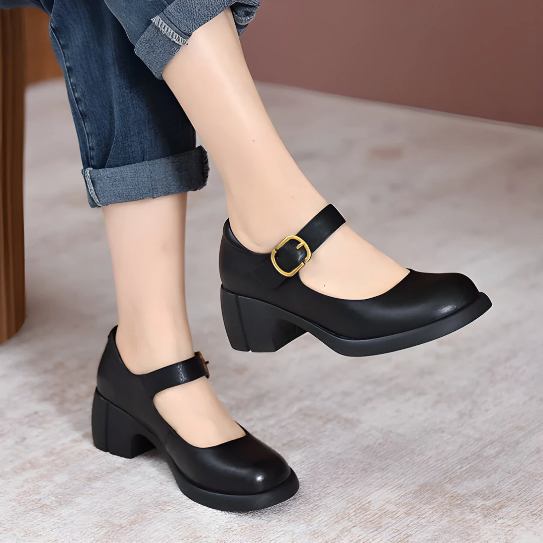 Women's Mary Jane Kitten Heels Shoes  with Velcro Strap