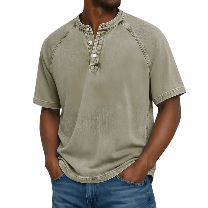 Men's Casual Vintage  Shirt with Raglan Sleeve and Short Sleeve