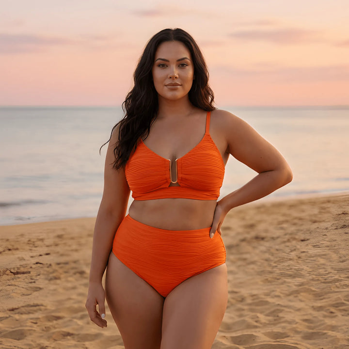 Women's High Waisted Bikini with Cut Out Top and Ruched Detail