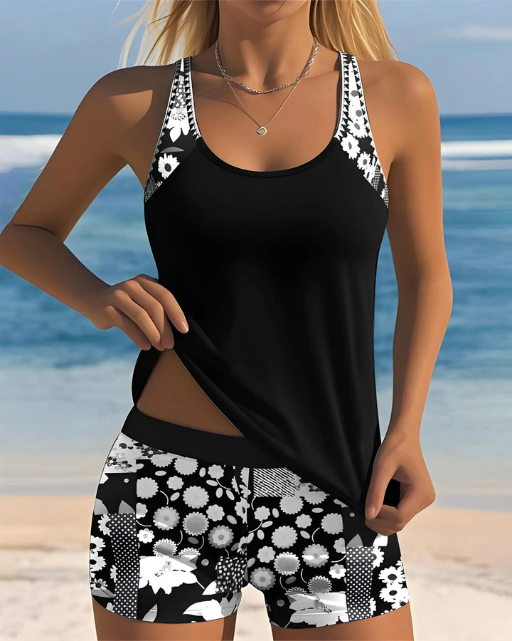 Women's Floral Swimsuit with Racerback and Swim Shorts