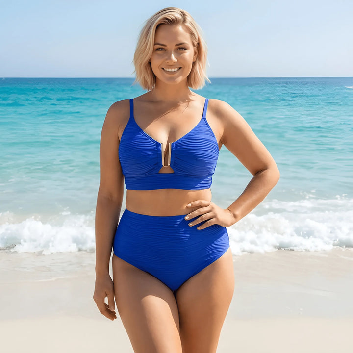 Women's High Waisted Bikini with Cut Out Top and Ruched Detail